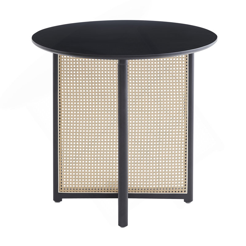 Table ronde en bois noir, fabrication entièrement en bois et en rotin, pour 2 à 4 personnes, diamètre 31,5 pouces