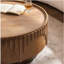 Table basse ronde de 36,22 po - Table centrale cannelée en bois massif et panneau de fibres à densité moyenne, table de thé en relief fabriquée à la main pour le salon / appartement (piédestal robuste)