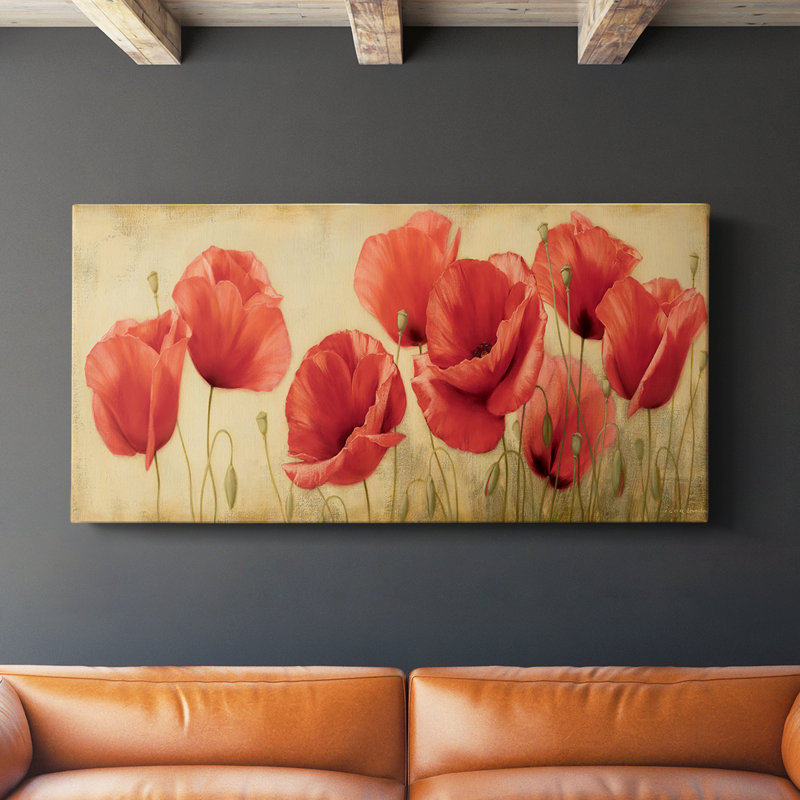 Poppies Grace II - Toile tendue avec châssis - Prêt à accrocher, H 20 po x l 40 po