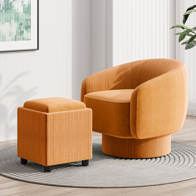 Fauteuil demi-tonneau pivotant avec repose-pieds en velours de 27,6 po de largeur Leticha