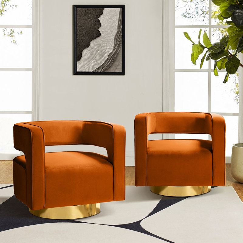 Alson 29.5'' Wide Velvet Swivel Barrel Chair, Orange Velvet