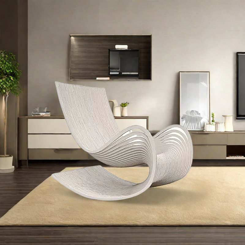 Chaise berçante simple en bois massif, Blanc cassé