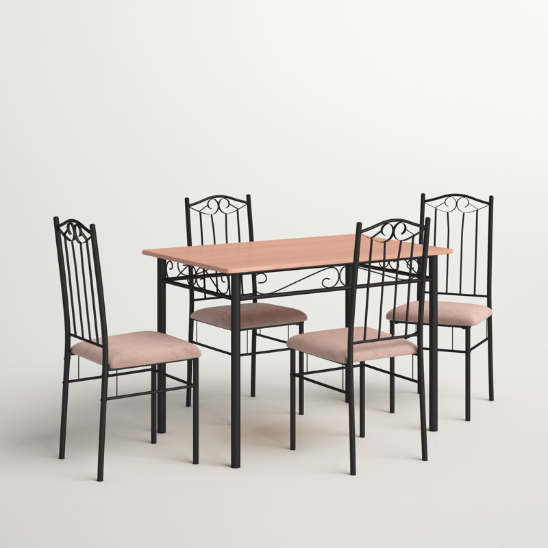 Ensemble de salle à manger moderne 5 pièces Atiyana avec table en bois et chaises rembourrées
