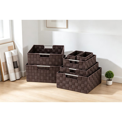 Paniers de rangement pour rangement (ensemble de 7), conception tissée à la main en filet, organisateurs et rangement de garde-robe en lin, paniers de rangement pour étagères, organisateurs de paquets variés et rangement pour la maison