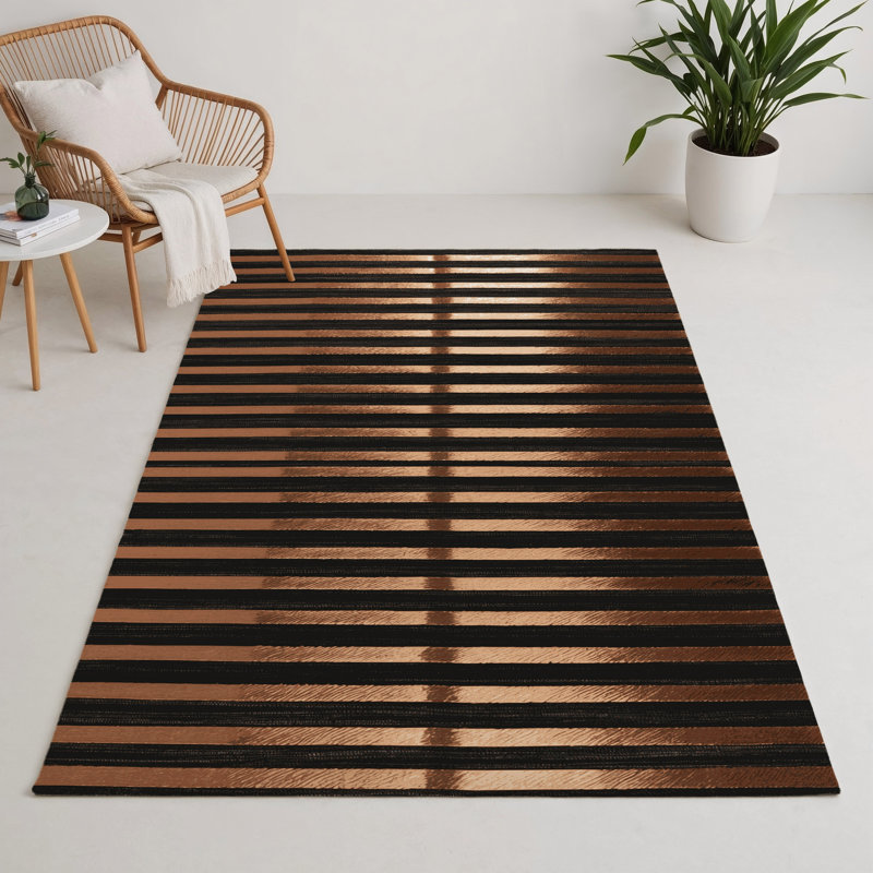 Tapis intérieur / extérieur brun HorizontalStripes, Rectangle 9 pi x 12 pi