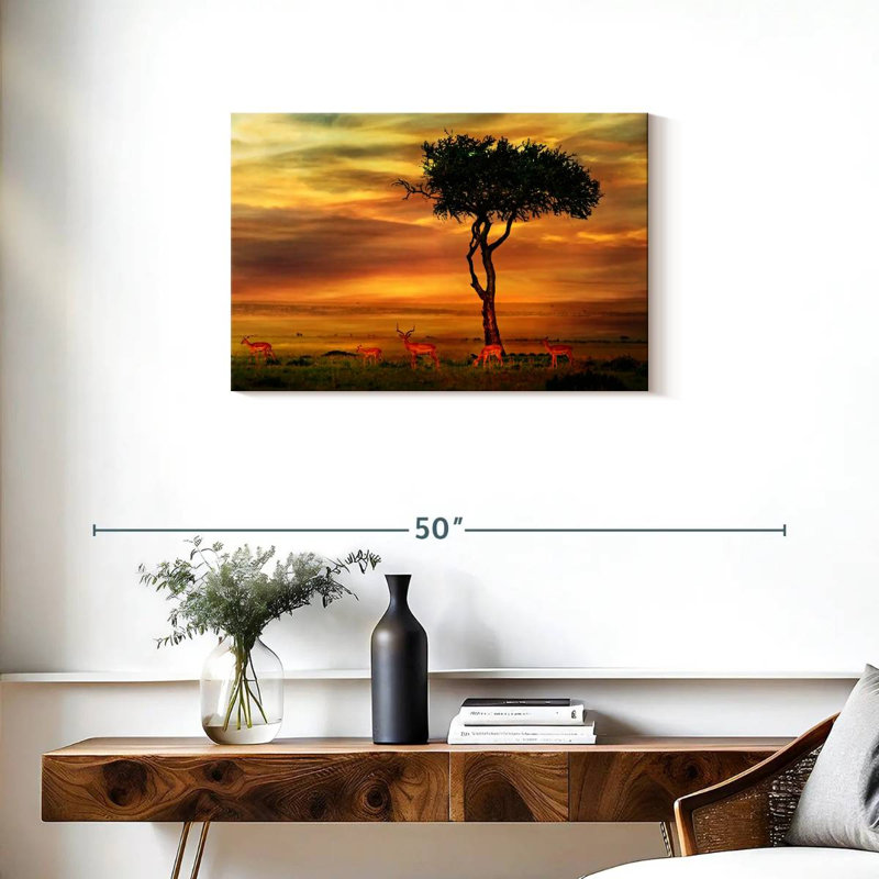 Bramal impalas au coucher du soleil, H 20 po x l 30 po