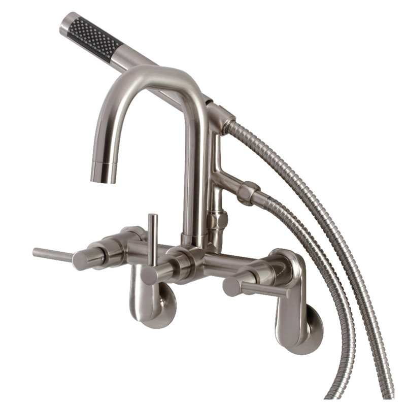 Garniture de robinet de baignoire à pattes à fixation murale à 3 poignées aqua vintage Concord, Nickel brossé, Levier
