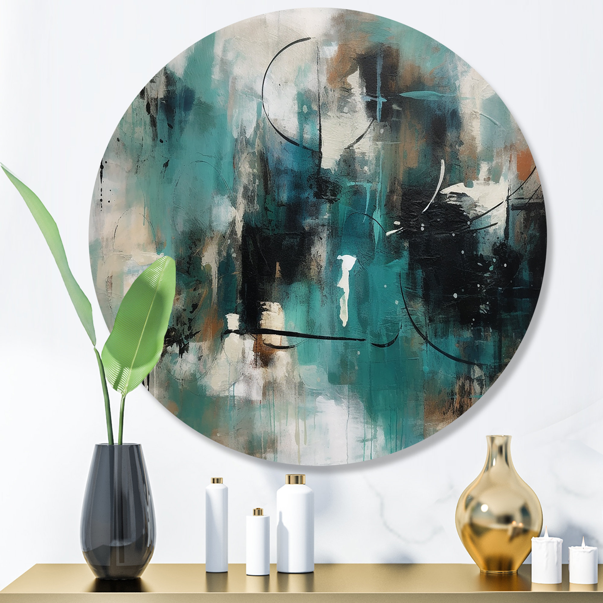 Ivy Bronx Captivating Liquid Ink - Abstract Marble Round Metal Wall Art ...