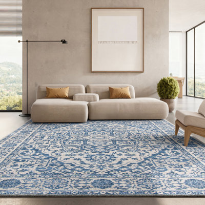 Tapis bleu marine / gris clair touffeté à la main Attalia