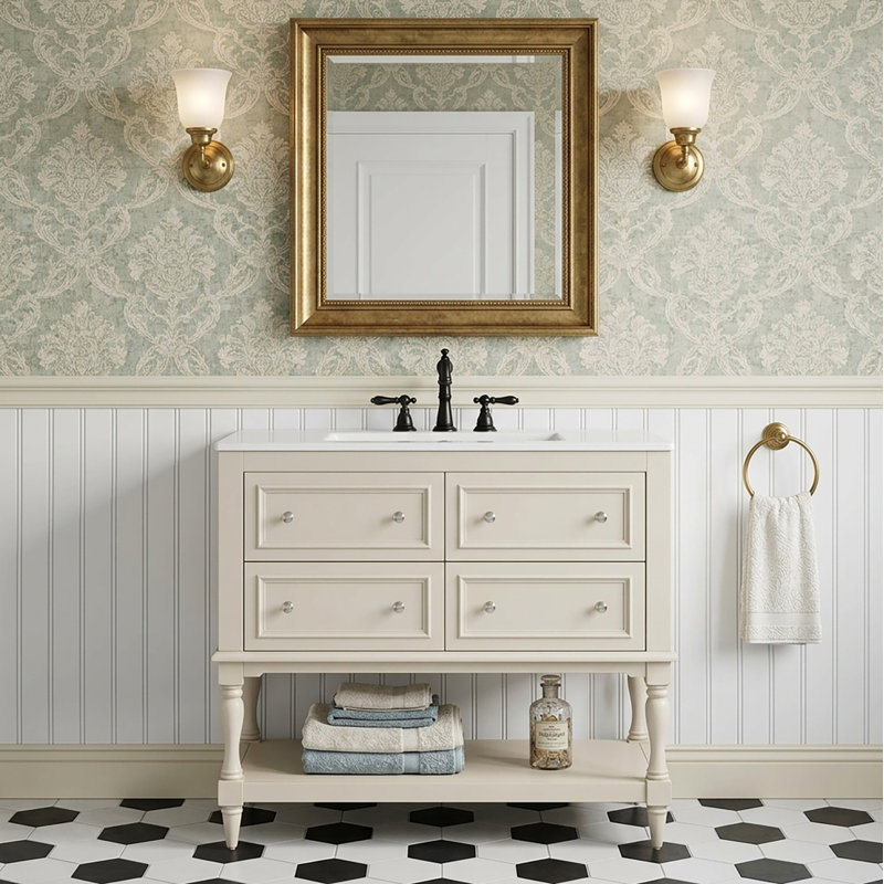 Freestanding Standard With Ceramic Top, Beige