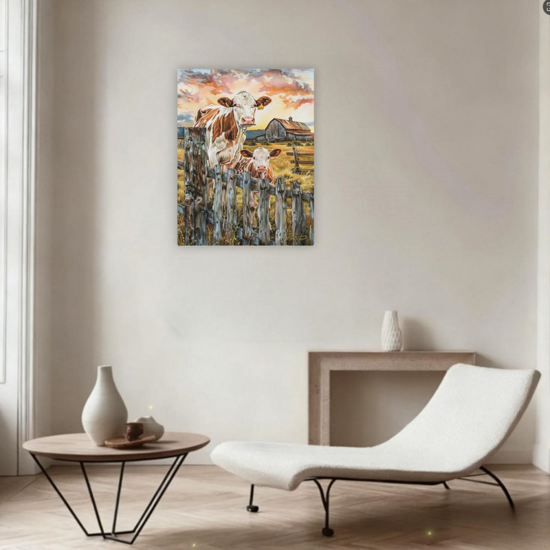 «Barn Cows Sunset», art mural 24 po x 36 po