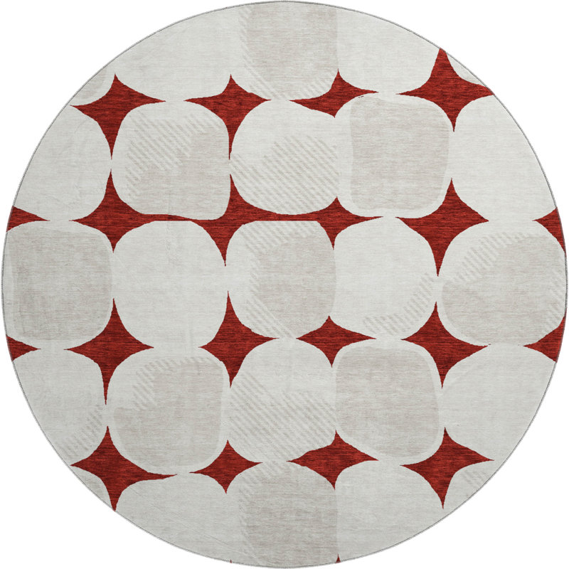 Premium Machine Washable Prisco Burgundy Rug, Round 8'