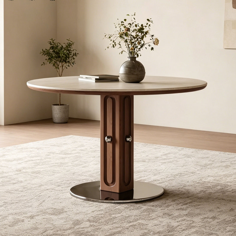 Table ronde rétro en pierre frittée, H 29,5 po x l 47,2 po x P 47,2 po