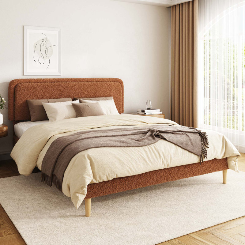 Lit plateforme rembourré moelleux avec tête de lit réglable en hauteur, Brown