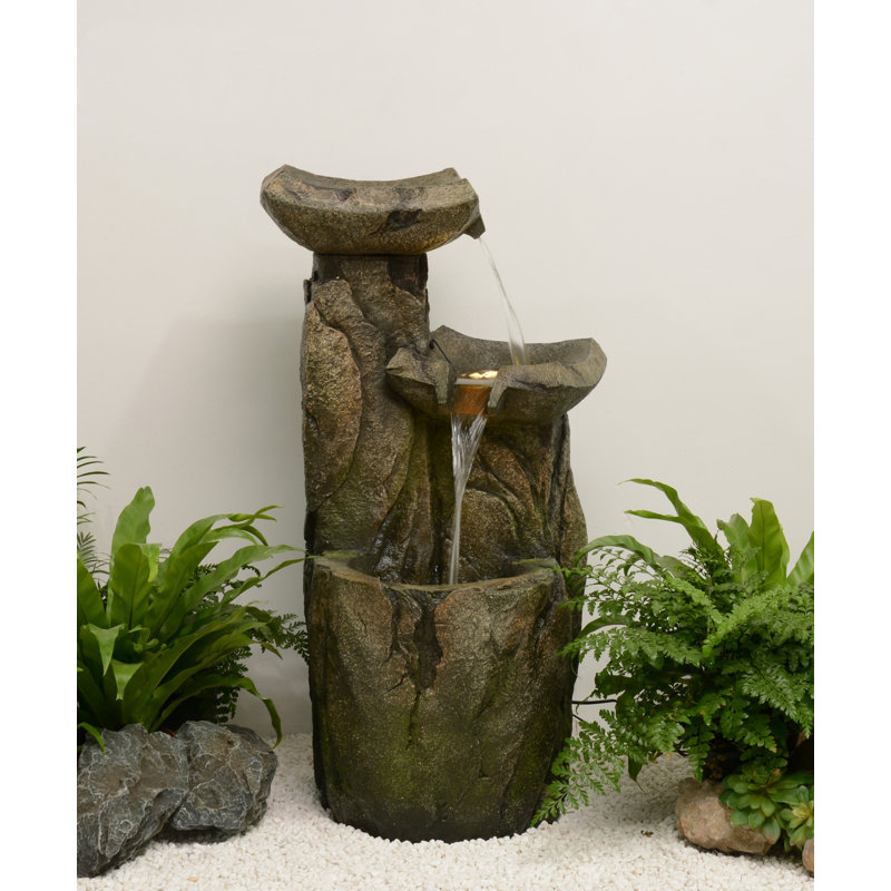 36" Tall Brown Polyresin Rock Cascading Fountain with LED Lights