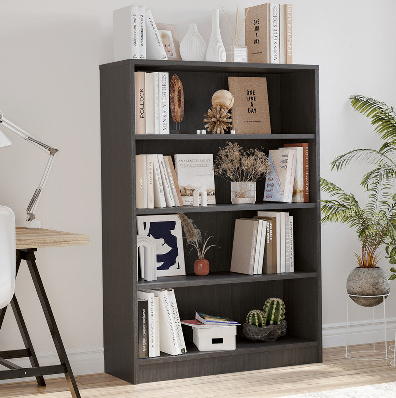 Bibliothèque grise pour bibliothèque de bureau à 4 tablettes de 48 pouces de hauteur pour bibliothèque de salon moderne à 4 niveaux