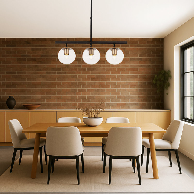 Luminaire suspendu pour îlot de cuisine 3 lumières, Transparent, Ampoule E14