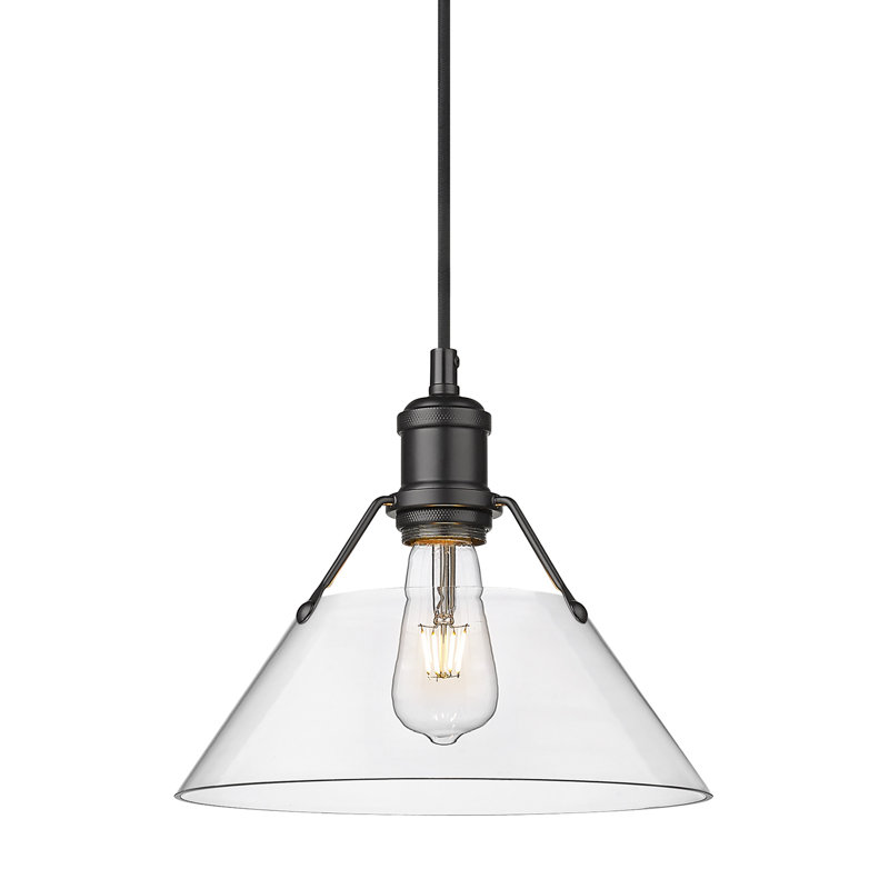 Luminaire suspendu conique à 1 lumière Weatherford, Noir mat, H 130 po x l 10 po x P 10 po, Verre transparent