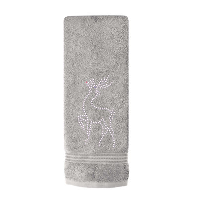 Sparkles Home Reindeer Rhinestone Hand Towel | 100% Turkish Cotton Terry | Perfect for Bathroom