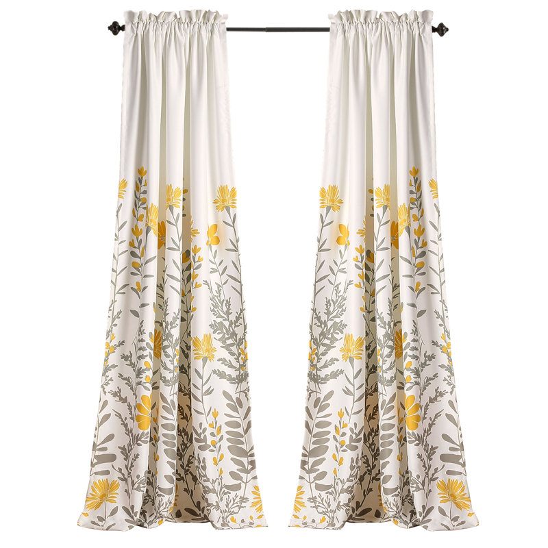 Aprile Room Darkening Curtain Pair, White/Gray/Yellow, 52"W x 84"L