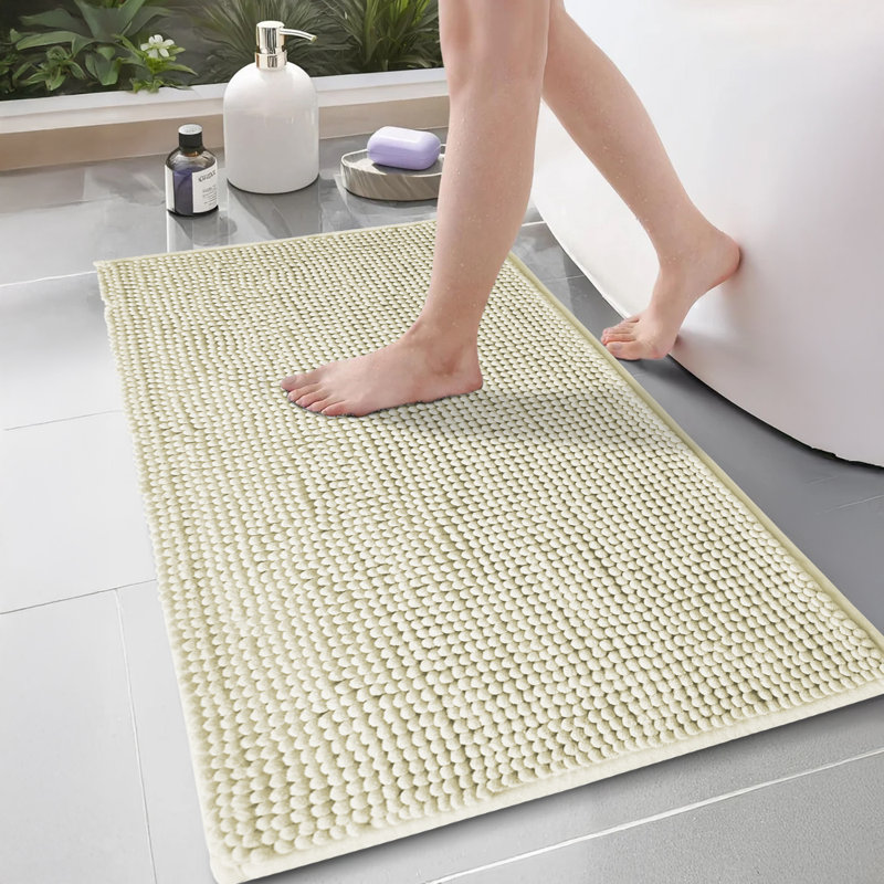 CHENILLE DOOR MAT (NON-SLIP), Cream, 40cm W x 60cm L