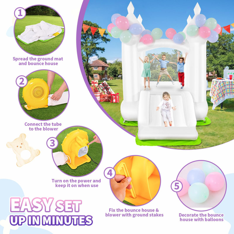 8.46' X 5.84' White Bounce House With Slide And Air Blower