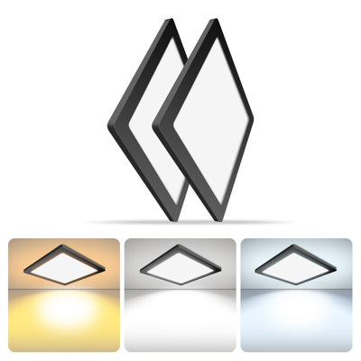 2PK  Square Black Ceiling Light,  120V 3CCT Dimmable Slim LED Ceiling Light, Close to Ceiling Light Fixtures for Bedroom, Kitchen, Hallway, Laundry