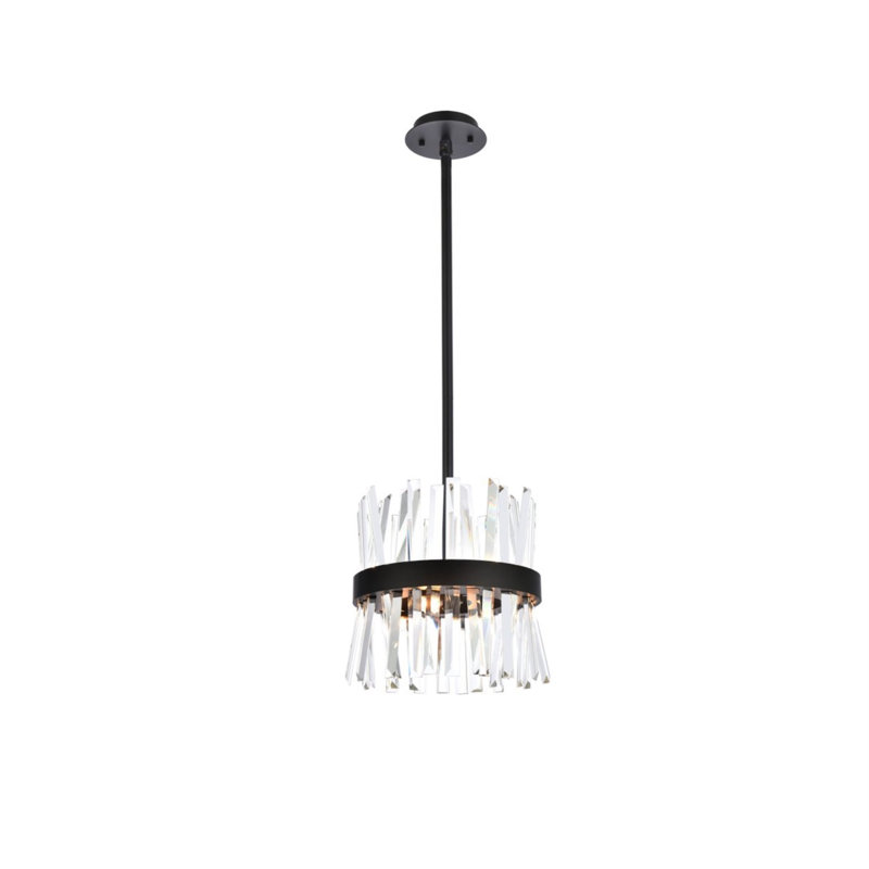 Luminaire suspendu rond en cristal Athol 12 pouces noir, L 12 po, Noir, noir, noir, noir, 6 lumières