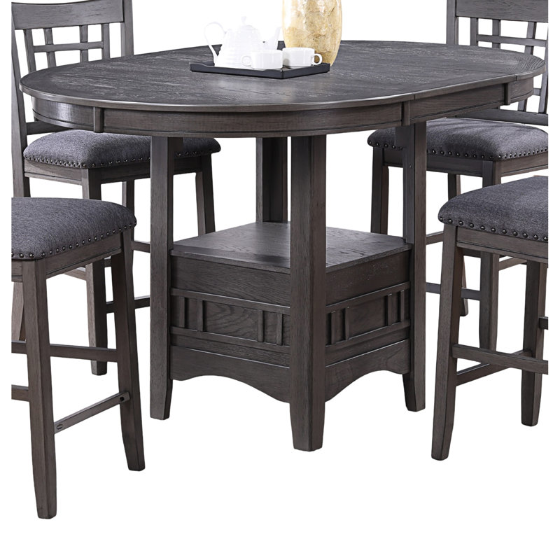 Table ovale en bois massif avec rallonge, finition contemporaine grise, charme rond et moderne