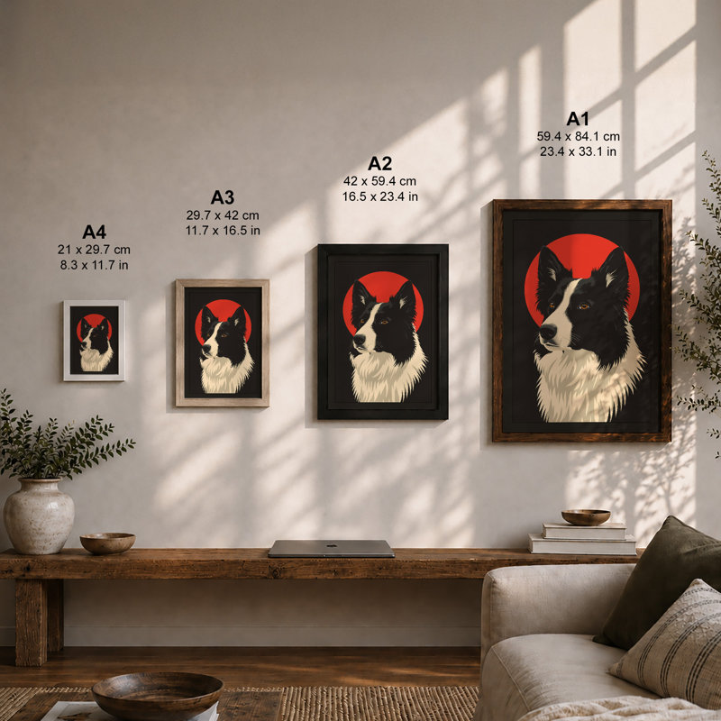 Alert Dog Rising Modern - Framed Print, Unframed, A2 - 59.4 x 42.0 cm