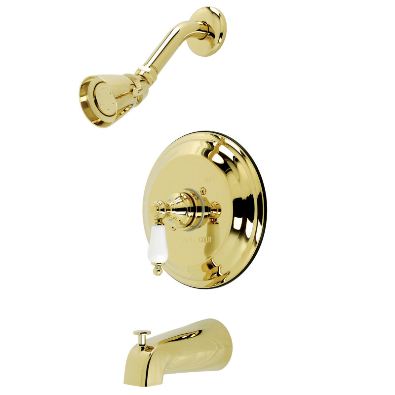 Kingston Brass Restoration Single-Handle Pressure Balanced Tub and Shower Faucet, Polished Brass, 7