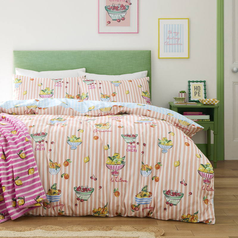 Summer Fruits Cotton Blend Floral Duvet Cover Set, Super King