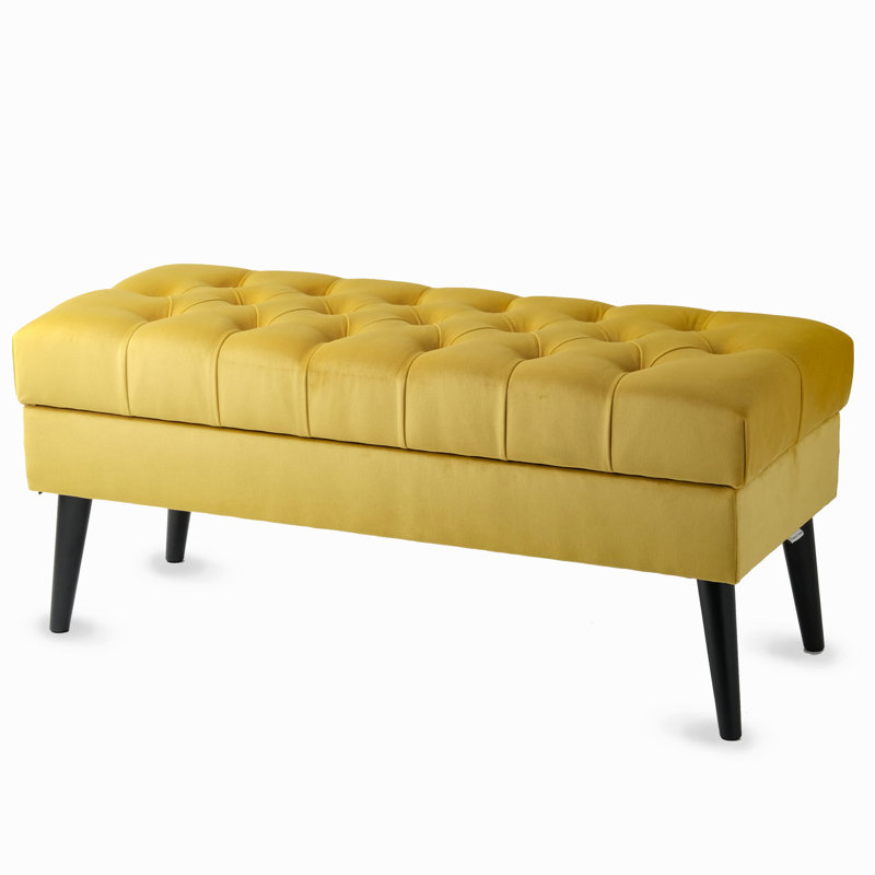 Dedham Velvet Upholstered Storage Bench, H49 x W130 x D30cm, Honey, Black