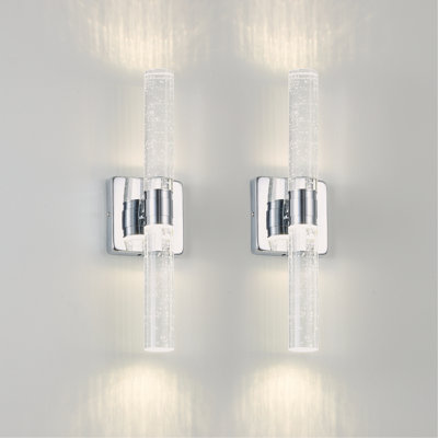17"(H) Contemporary Crystal Wall Light, Chrome Finish with Bubble Crystal, 2-Light Sconce for Bathroom, Bedroom, Hallway – Modern Indoor Lighting Fixture