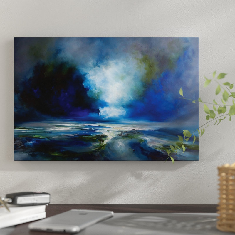 «Blue Sens», reproduction sur toile, H 26 po x l 40 po x P 1,5 po, Pas de tapis, Toile tendue