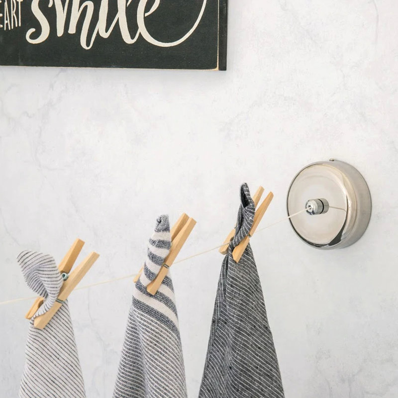 Chrome-Plated Steel Retractable Clothesline for Ceiling Mount