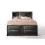 Grand lit de rangement en chêne gris - 8 tiroirs, bois composite, tête de lit bibliothèque avec rangement, structure en bois, aucun sommier nécessaire