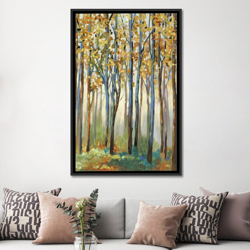 « golden leaves », impression sur toile, H 26 po x l 18 po x P 1,5 po, Toile avec cadre noir, Pas de tapis