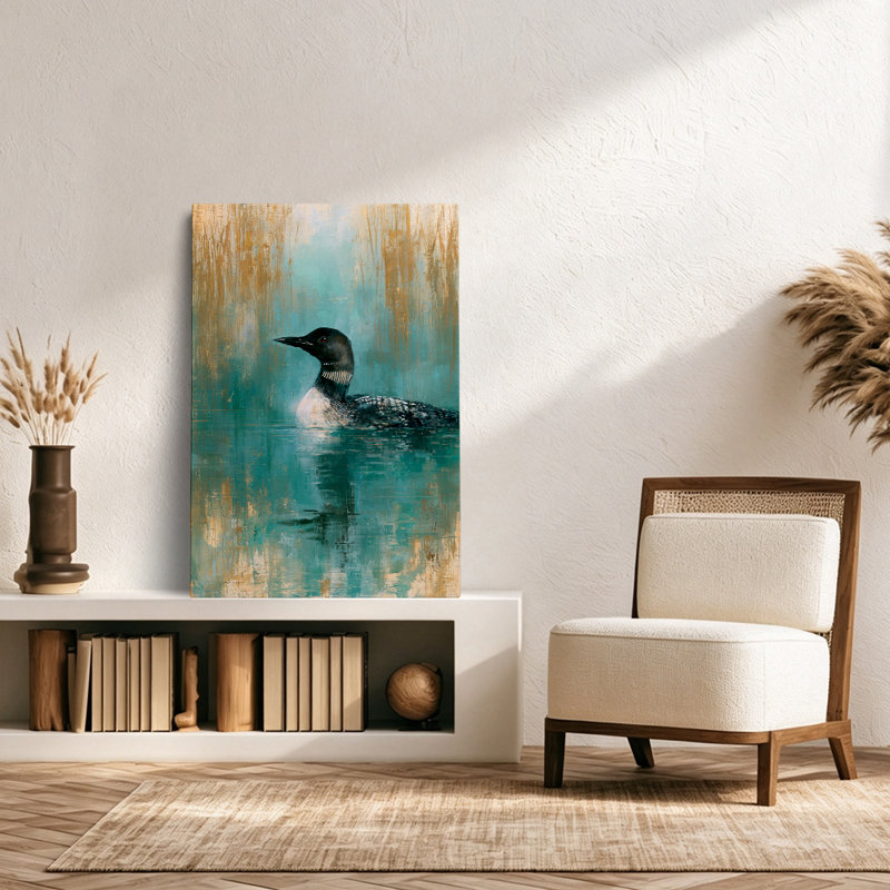 «Rustic Modern Loon Lake», reproduction d'art sur toile, reproduction d'oiseaux aquatiques - salon, chambre à coucher, décoration murale