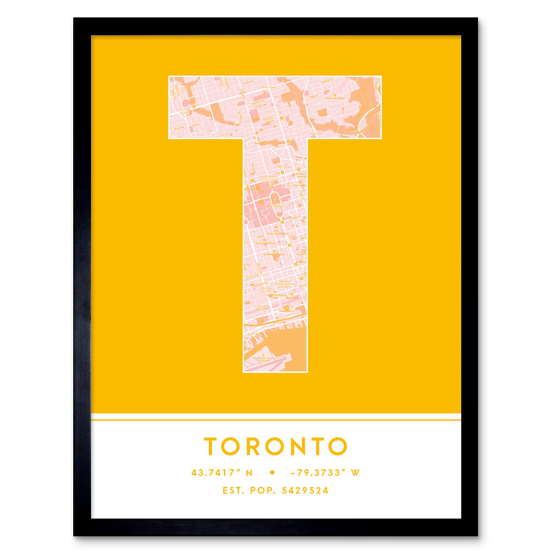 Toronto Canada City Map 1 Piece Single Picture Frame Wall Art