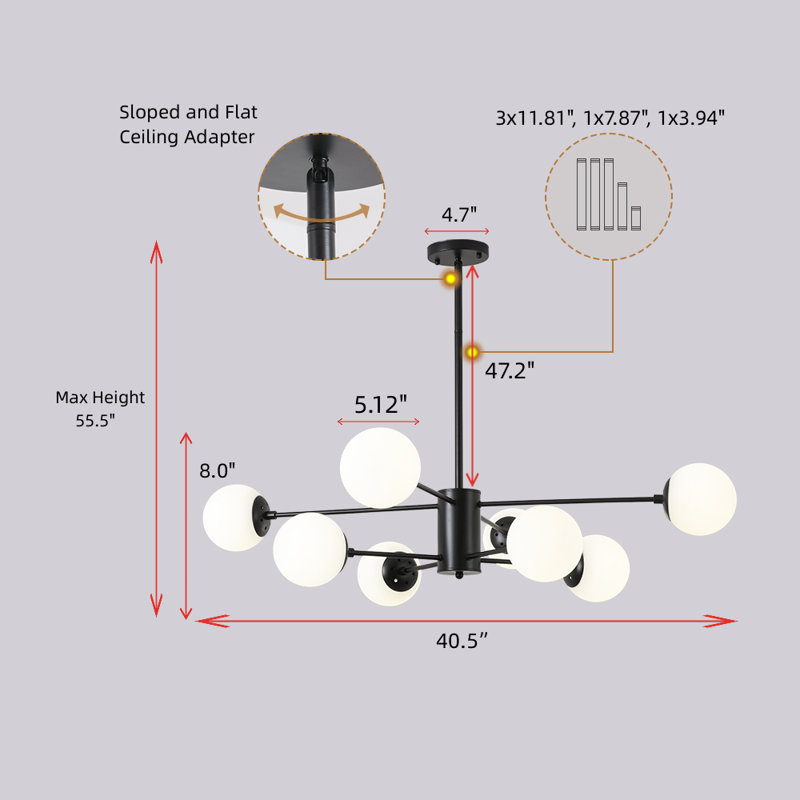 Lustre linéaire spoutnik moderne à 8 lumières Jahdal