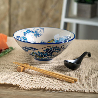 Great Wave Of Kanagawa - Ensemble de baguettes et cuillères en céramique