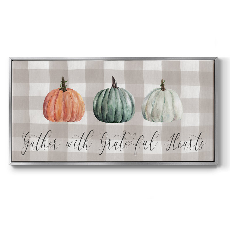 «Gather With Grateful Hearts», toile tendue avec châssis encadré, prête à être accrochée, H 25 po x l 49 po, Argent argent