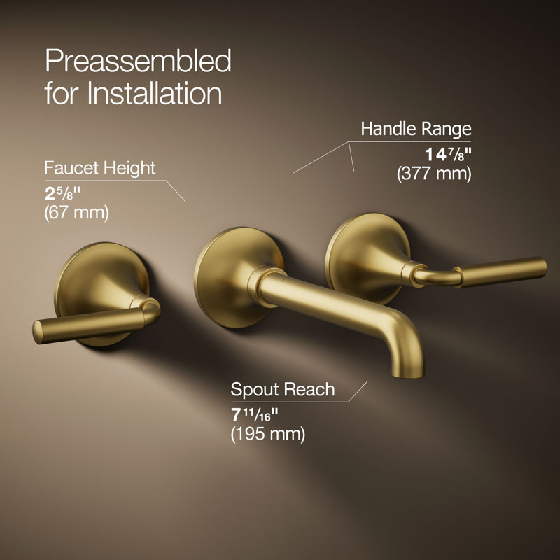 Tone Wall-Mount Bathroom Sink Faucet Trim, Vibrant Brushed Moderne Brass