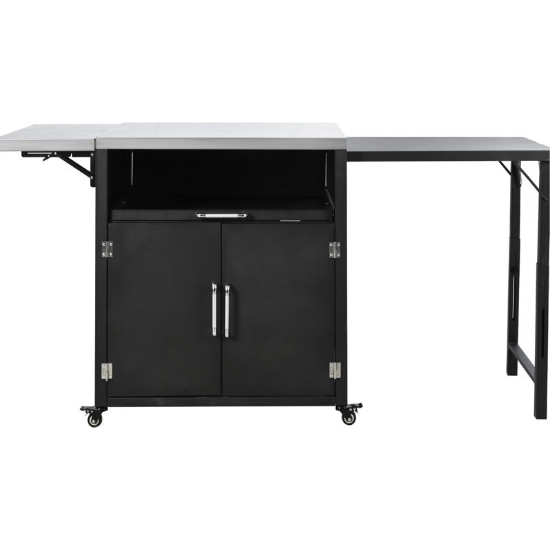 Matte Black Outdoor Cabinet: Foldable Tabletop, Expandable Storage, Construction Multifunctional Workspace, Black, Robust Frame