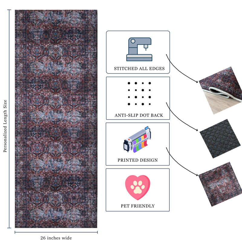 Tapis antidérapant en coton bleu Mahal, Tapis de couloir 2 pi 2 po x 21 pi