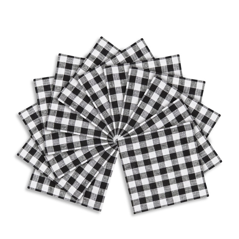 Dru - Cotton Linen Plain Cocktail Napkins, Black