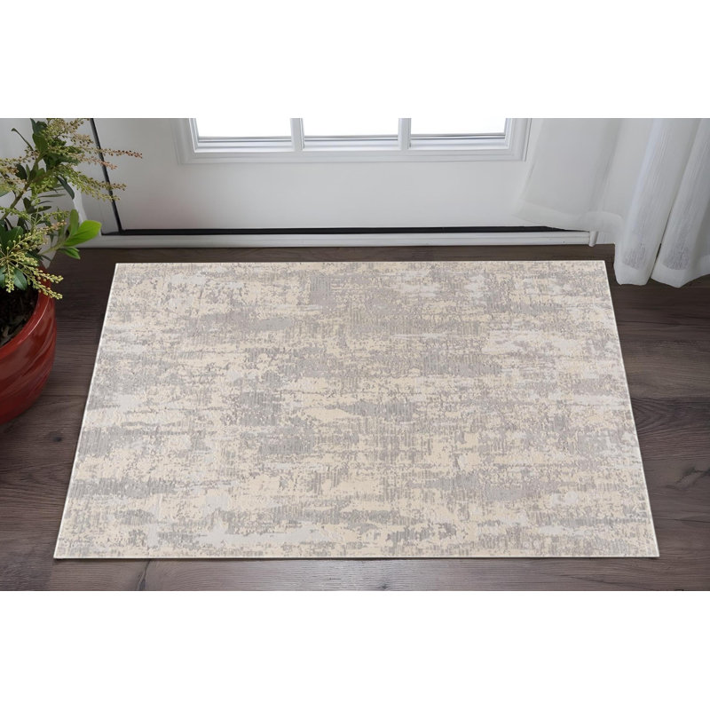 Tapis abstrait gris et beige 2 pi x 4 pi
