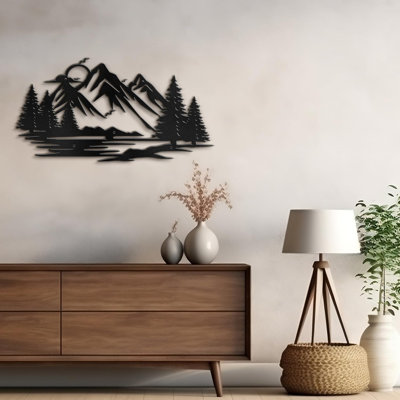 Bird Fly in Lakeside Mountains Modern Abstract Wall Accent Sculpture Hanging Decoration Metal Wall Decor