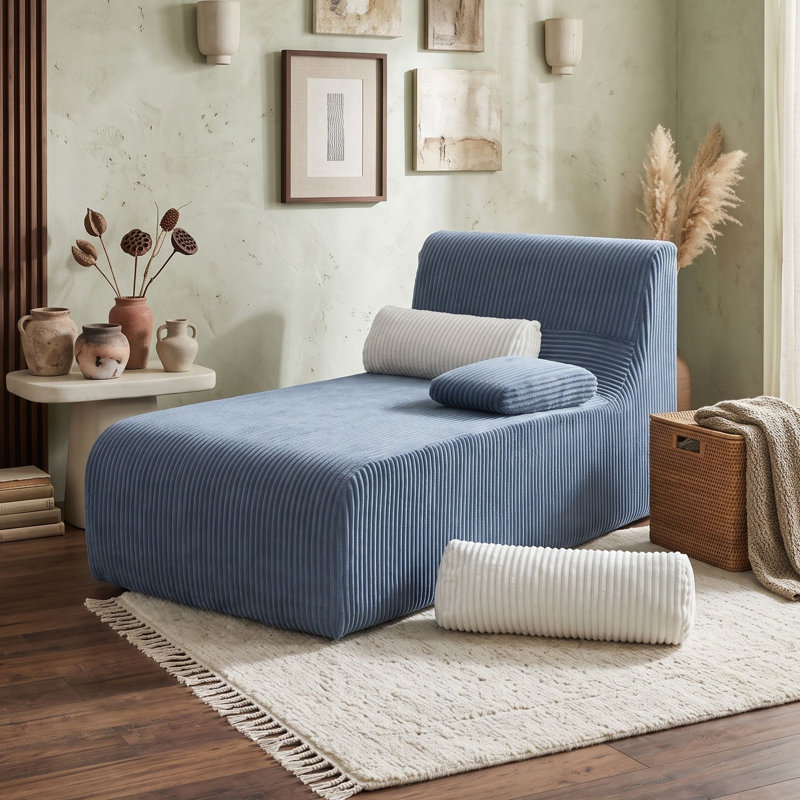 Canapé modulaire en velours côtelé avec siège et dossier ergonomiques courbés pour le salon, Bleu
